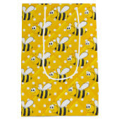 Bumblebei op gele en witte pokadots medium cadeauzakje (Achterkant)