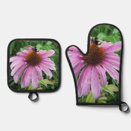 Bumblebei op Oost-paarse Coneflower Ovenwant & Pannenlap Set