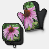 Bumblebei op Oost-paarse Coneflower Ovenwant & Pannenlap Set (Voorkant / Achterkant)