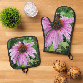 Bumblebei op Oost-paarse Coneflower Ovenwant & Pannenlap Set