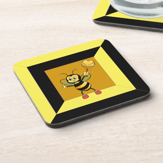 Bumblebei op zwarte en gele geometrische vorm bier onderzetter (Linkerzijde)