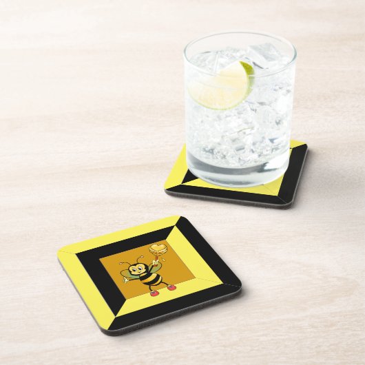 Bumblebei op zwarte en gele geometrische vorm bier onderzetter (Rechterzijde)