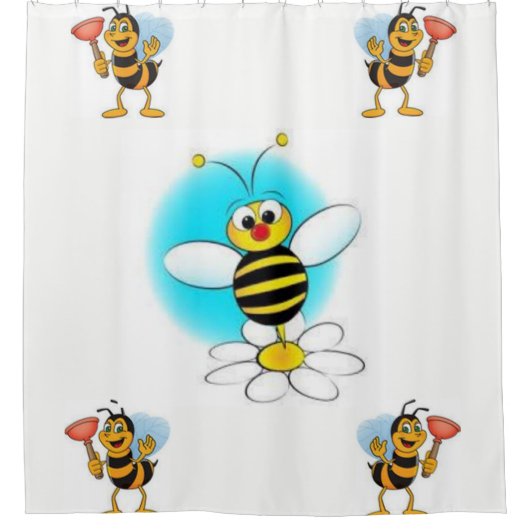 Bumblebeige witte gele kinderen douchegordijn (Voorkant)