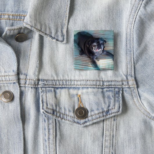 Bumblesnot-toets: Pug in blauw Vierkante Button 5,1 Cm (In situ)