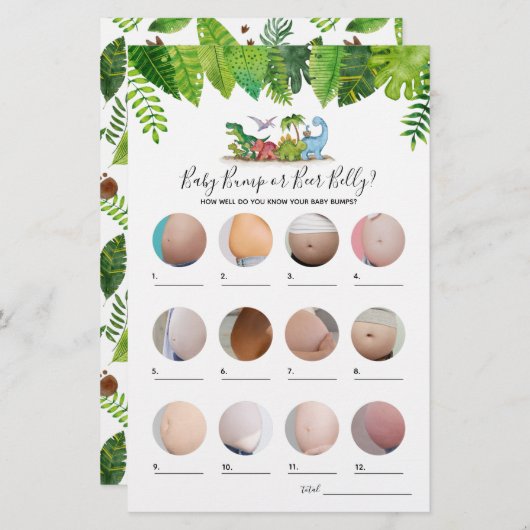 Bump of Beer Belly Dinosaur Baby shower Game (Voorkant / Achterkant)