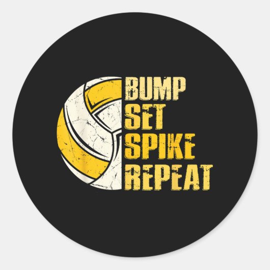 Bump Set Spike Repat Volleyball Funny Ronde Sticker (Voorkant)