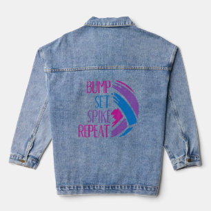 Bump Set Spike Repat Volleyball Setter Spiker Mann Denim Jacket