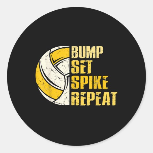 Bump Set Spike Repeat Volleyball Fun Ronde Sticker (Voorkant)