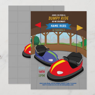 Bumper Cars Birthday Invitation Fairground Fair Kaart