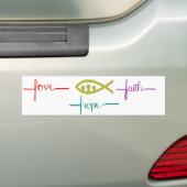 Bumper Sticker Love, Hope, Faith and Ichthys (Op auto)