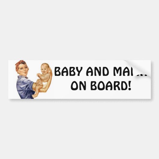 Bumper Sticker Rivet Gal. BABY AND MAMA ON BOARD. (Voorkant)