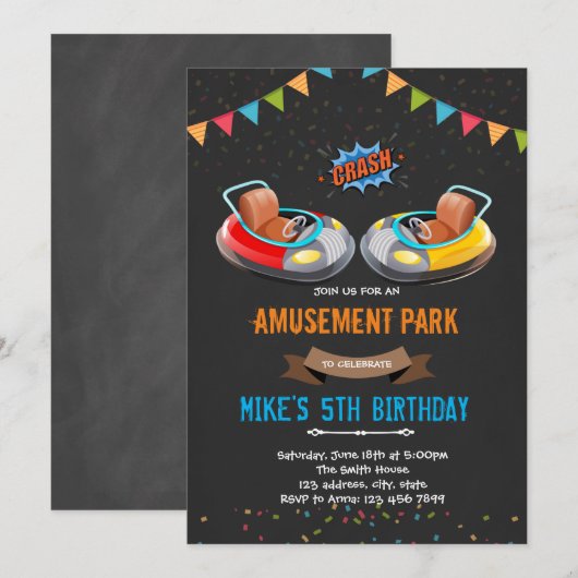 Bumperauto's, uitnodiging voor het pretpark (Voorkant / Achterkant)