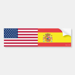 Bumpersticker Amerikaanse en Spaanse vlaggen
