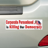 Bumpersticker Corporate Personhood Kill Democracy (Op auto)