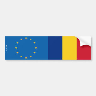 Bumpersticker Europese Unie en Roemeense vlaggen