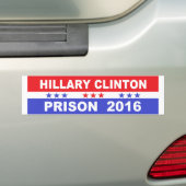 Bumpersticker Hillary Clinton gevangenis 2016 (Op auto)