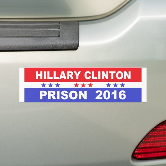 Bumpersticker Hillary Clinton gevangenis 2016 (Op auto)
