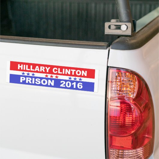 Bumpersticker Hillary Clinton gevangenis 2016 (Op Truck)