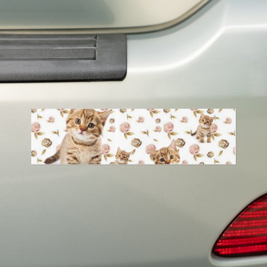 Bumpersticker kat kittens bloemig (Op auto)