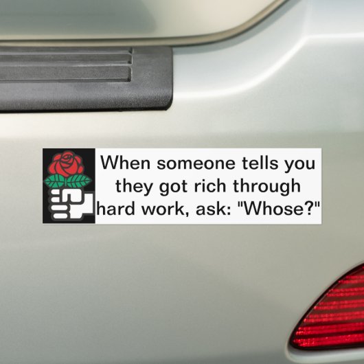 Bumpersticker links/liberaal: Wiens werk? (Op auto)