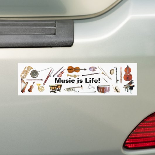 Bumpersticker "Music is Life" Instrument (Op auto)