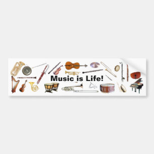 Bumpersticker "Music is Life" Instrument