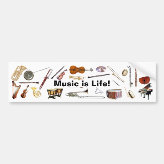 Bumpersticker "Music is Life" Instrument (Voorkant)