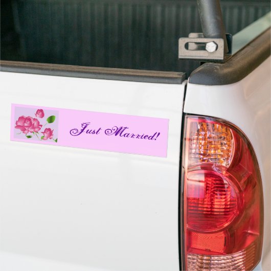 Bumpersticker "Net getrouwd" roze lavender Roos (Op Truck)