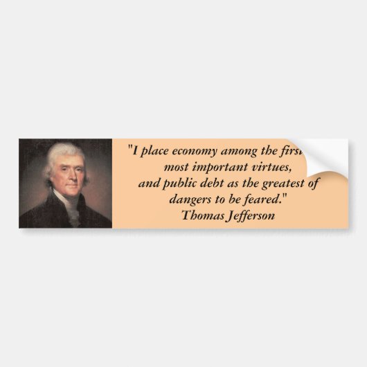 Bumpersticker: Thomas Jefferson over het schuldenv Bumpersticker (Voorkant)