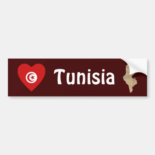 Bumpersticker Tunesische vlag Heart + Map (Voorkant)