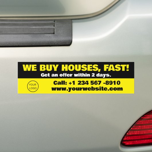 Bumpersticker van de vastgoedinvesteerder We kopen (Op auto)