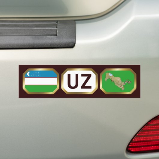 Bumpersticker van de vlaggenkaartcode van Oezbekis (Op auto)