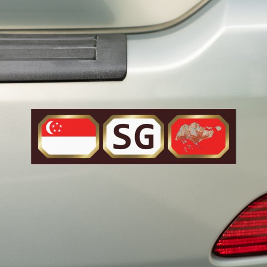 Bumpersticker voor de Singapore-vlaggenplattegrond (Op auto)