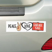 Bumpersticker Vrede, Liefde, Rommelmarkt (Op auto)
