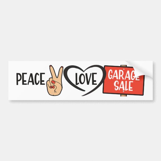 Bumpersticker Vrede, Liefde, Rommelmarkt (Voorkant)