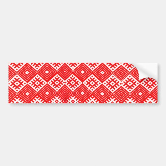 Bumpersticker Wit-Rusland Folk Red White Pattern (Voorkant)