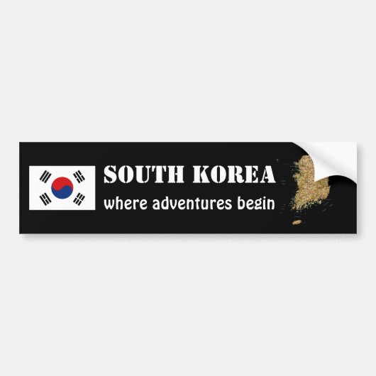 Bumpersticker Zuid-Korea vlag + kaart (Voorkant)