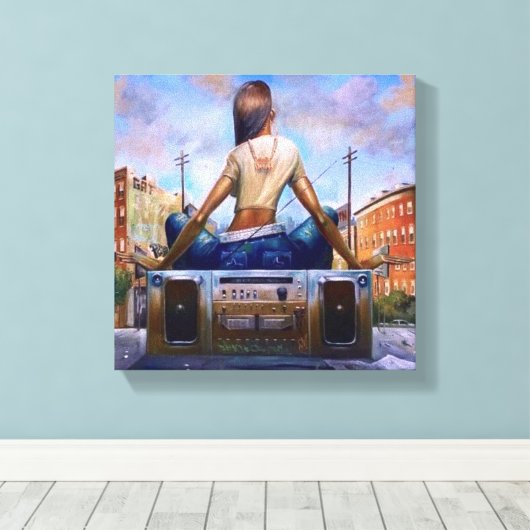 Bumping my Boombox in de Hood Canvas Afdruk (Insitu (Houten vloer))