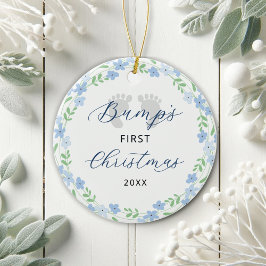 Bump's Eerste Kerstvoetafdrukken Blauwe Vakantie Keramisch Ornament