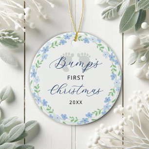 Bump's Eerste Kerstvoetafdrukken Blauwe Vakantie Keramisch Ornament