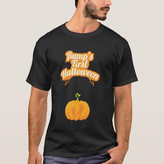 Bump's First Baby Pumpkin Footstep Funny Halowee T-shirt (Voorkant)