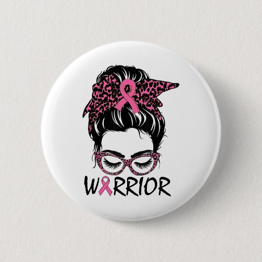 Bun Borstkanker Draag Roze Krijger Ronde Button 5,7 Cm (Voorkant)