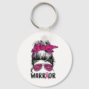Bun Gles Draagt Roze Krijger Borstkanker Bewustzij Sleutelhanger