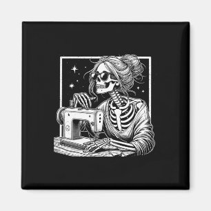 Bun Hair Skeleton Sewer Quilter Halloween Sew Vrou Magneet