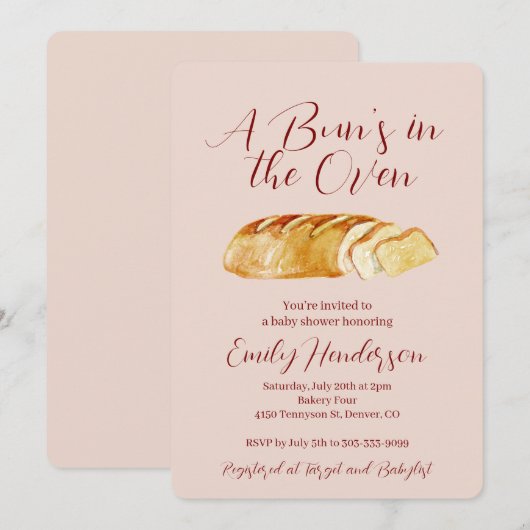 Bun in de Oven Bakery Baby shower Invitation Kaart (Voorkant / Achterkant)