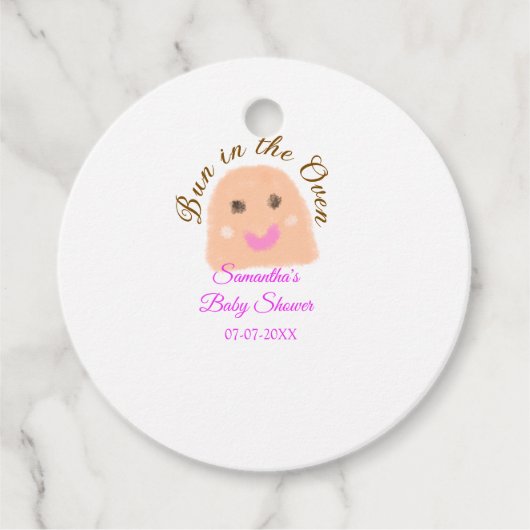 Bun in de oven beige dumpling baby shower roze br bedankjes labels (Voorkant)