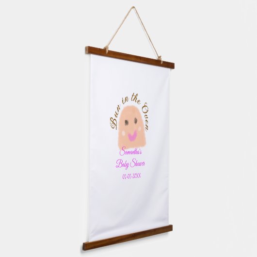 Bun in de oven beige dumpling baby shower roze br hangend wandkleed (Gebogen)