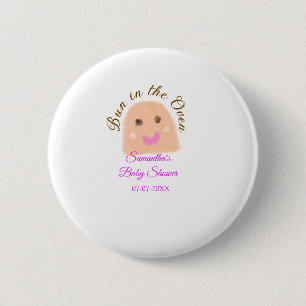Bun in de oven beige dumpling baby shower roze br ronde button 5,7 cm