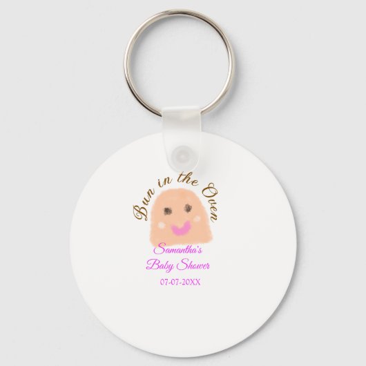 Bun in de oven beige dumpling baby shower roze br sleutelhanger (Voorkant)