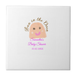 Bun in de oven beige dumpling baby shower roze br tegeltje
